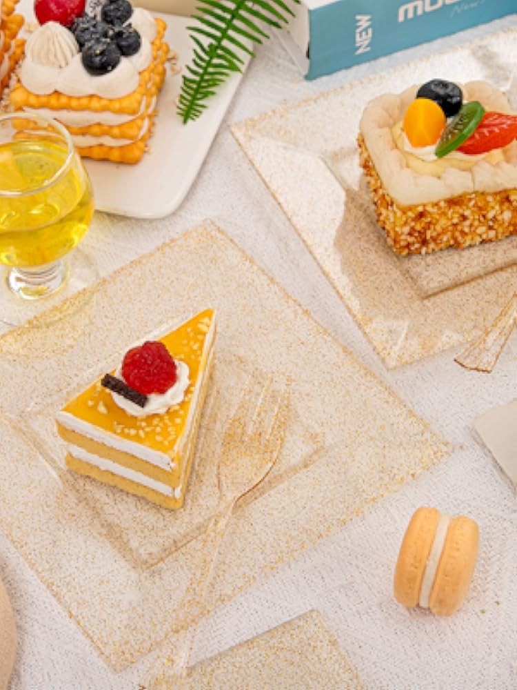DaYmi Gold Dert Plates Including Appetizer Plates, Plastic Forks,