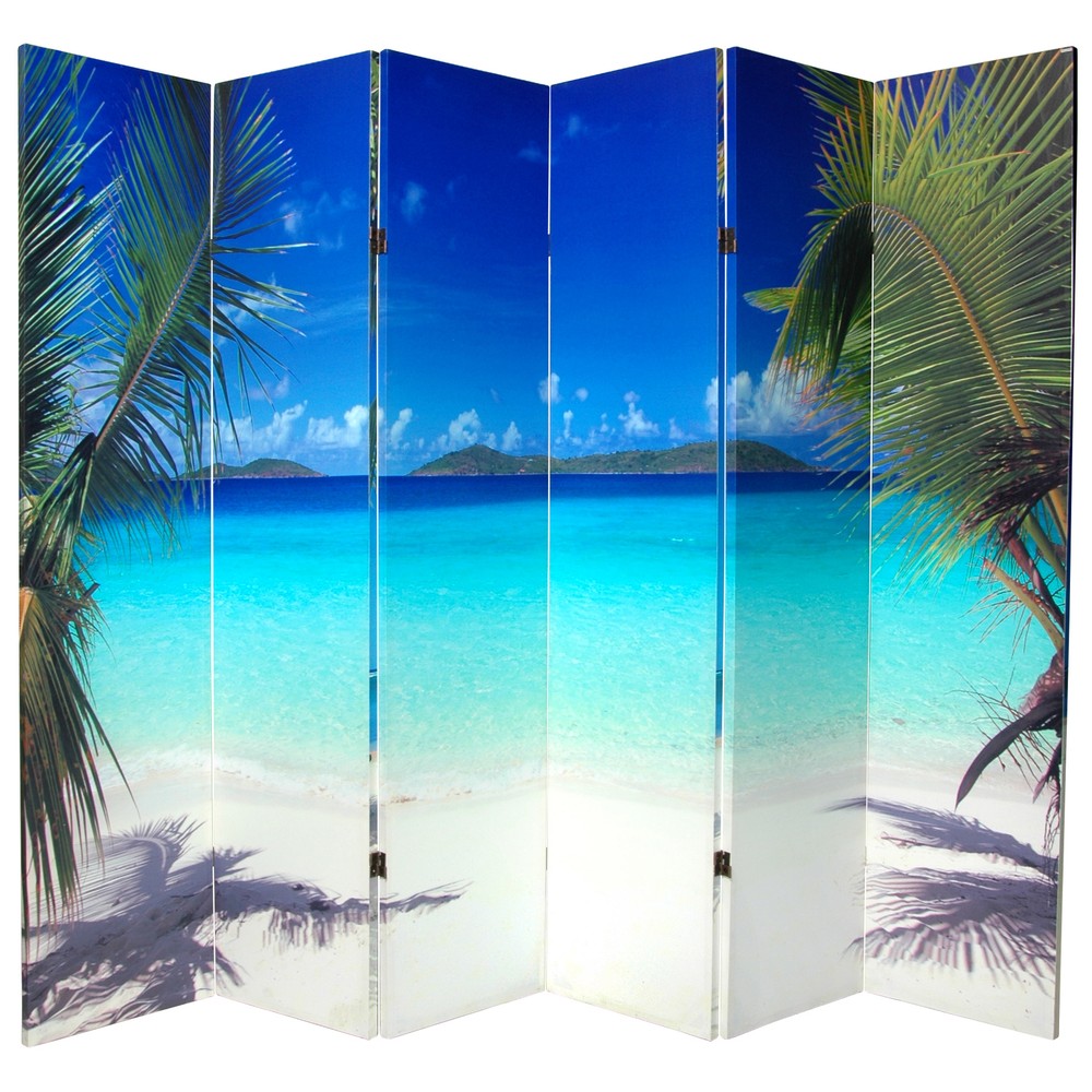 6 ft. Tall Double Sided Beach Canvas Room Divider 6 Panel