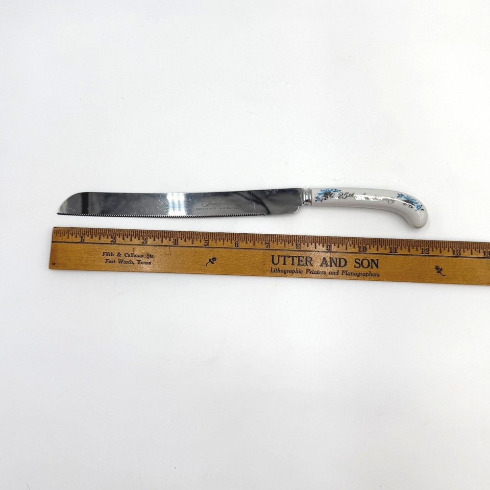 Treasure Masters 25th Anniversary Cake Knife Server Ceramic Handle Floral Blue