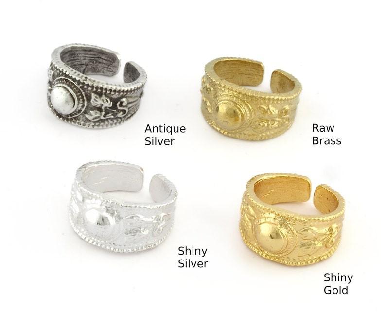 Marble Flower Adjustable Ring, Raw Brass, Antique Silver -3283