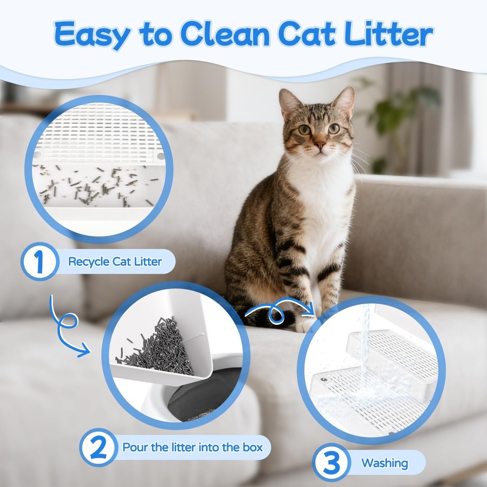 Bartuke Extra Large 3 Steps Litter Box Ramp Adjustable Cat Litter Box Step with