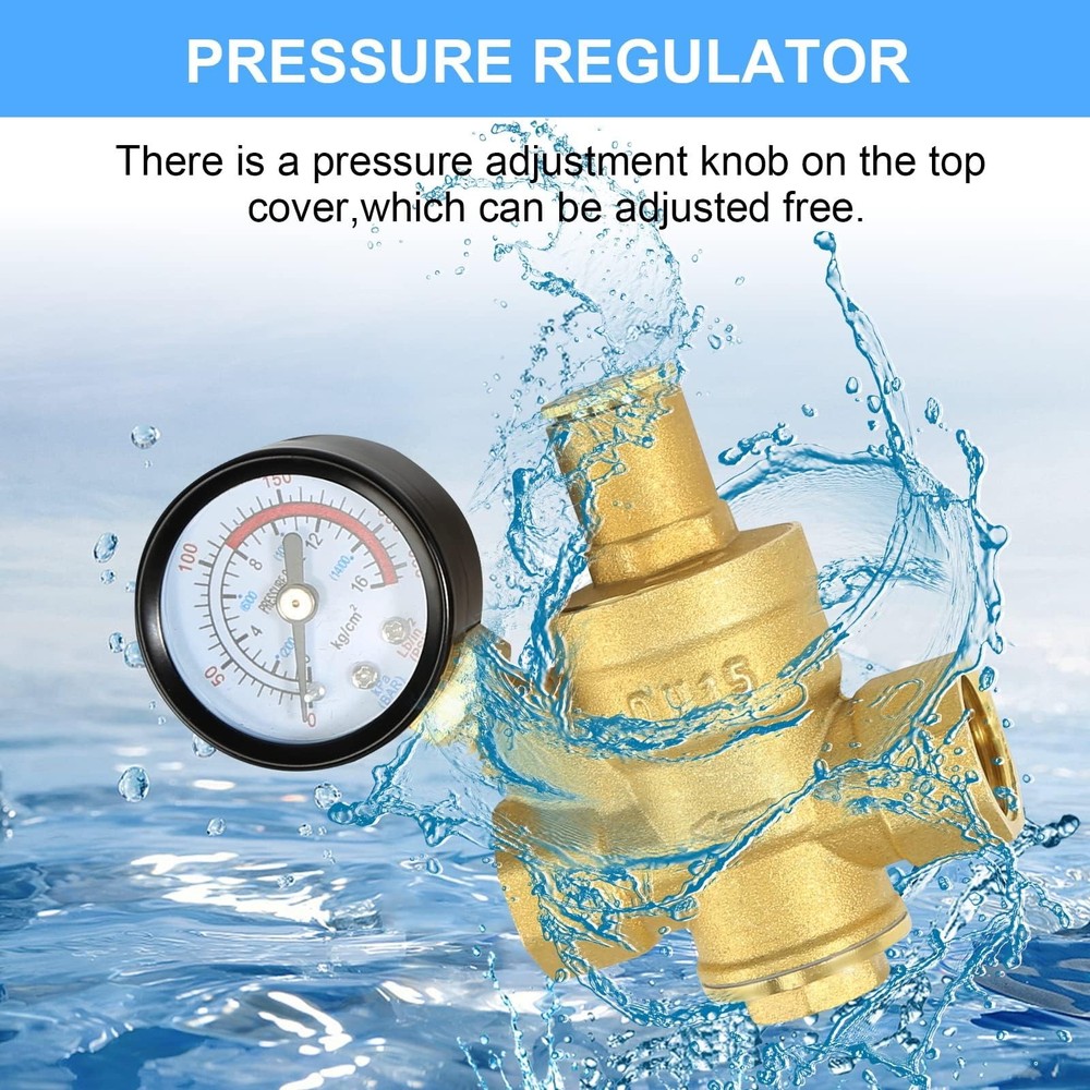 Water Pressure Regulator 1/2 inch with Gauge, Made of 100% inch, Inch