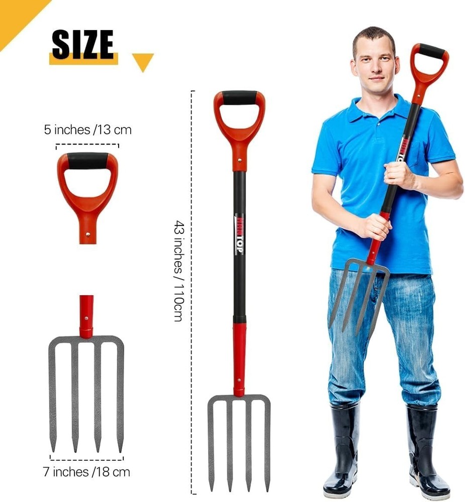 4-Tine Pitch Fork Garden Digging Fork Spading Fork Heavy Duty Pitchfork