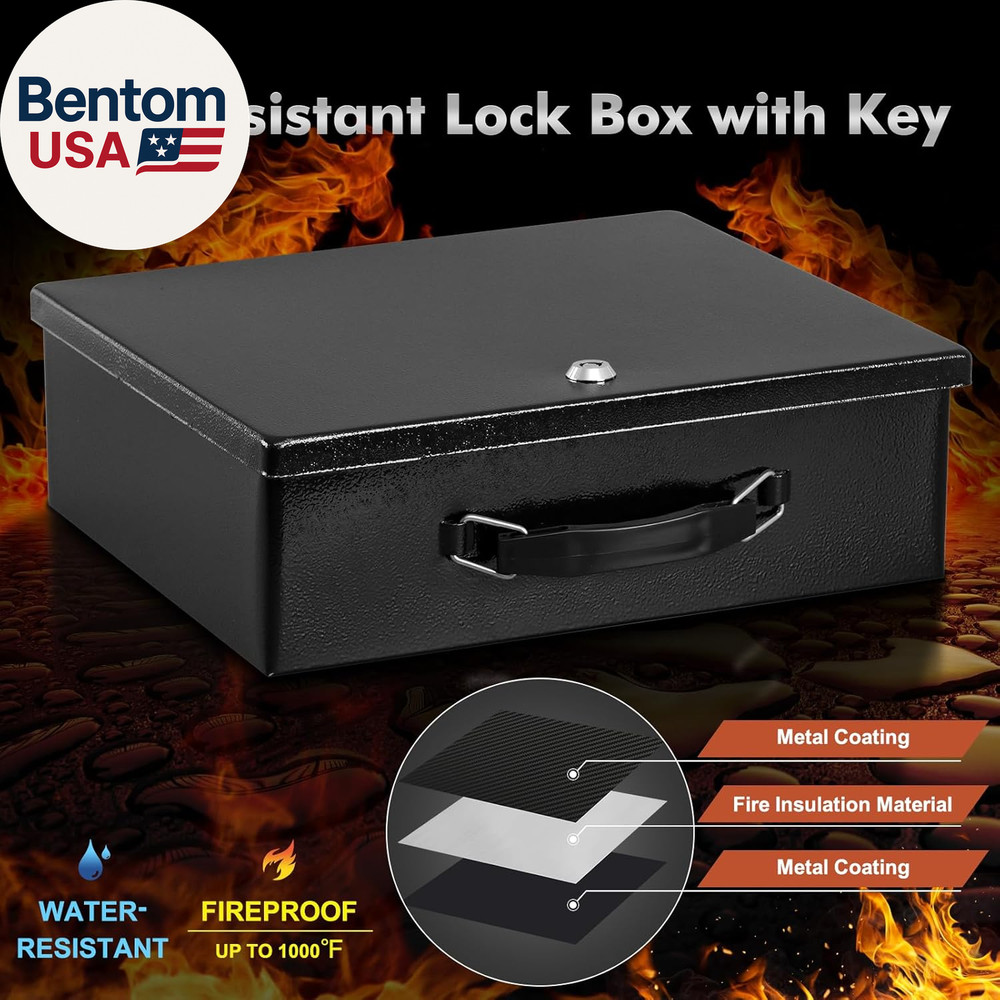 Fireproof Document Box with Key Lock, Small Lock Boxes for Personal Items, Fire