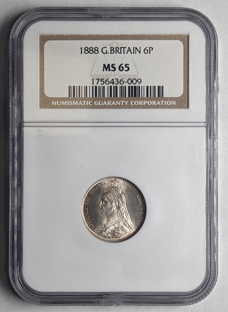 1888 Great Britain 6 Pence MS 65