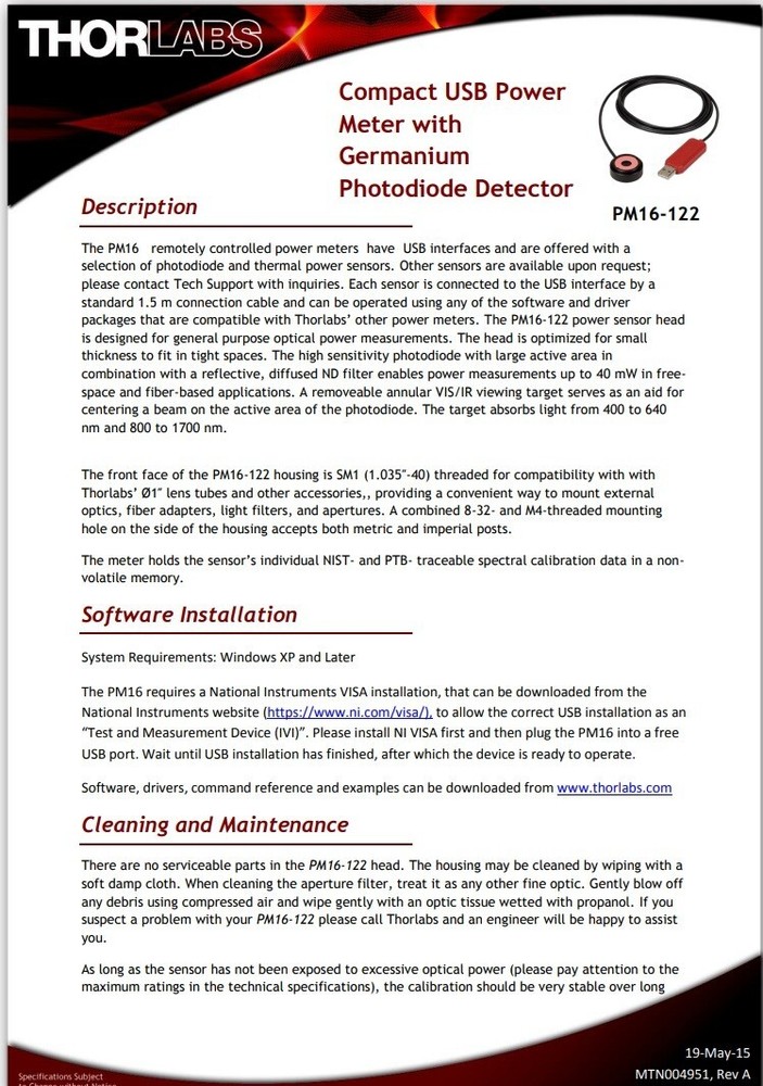 Thorlabs USB Laser Power Sensor