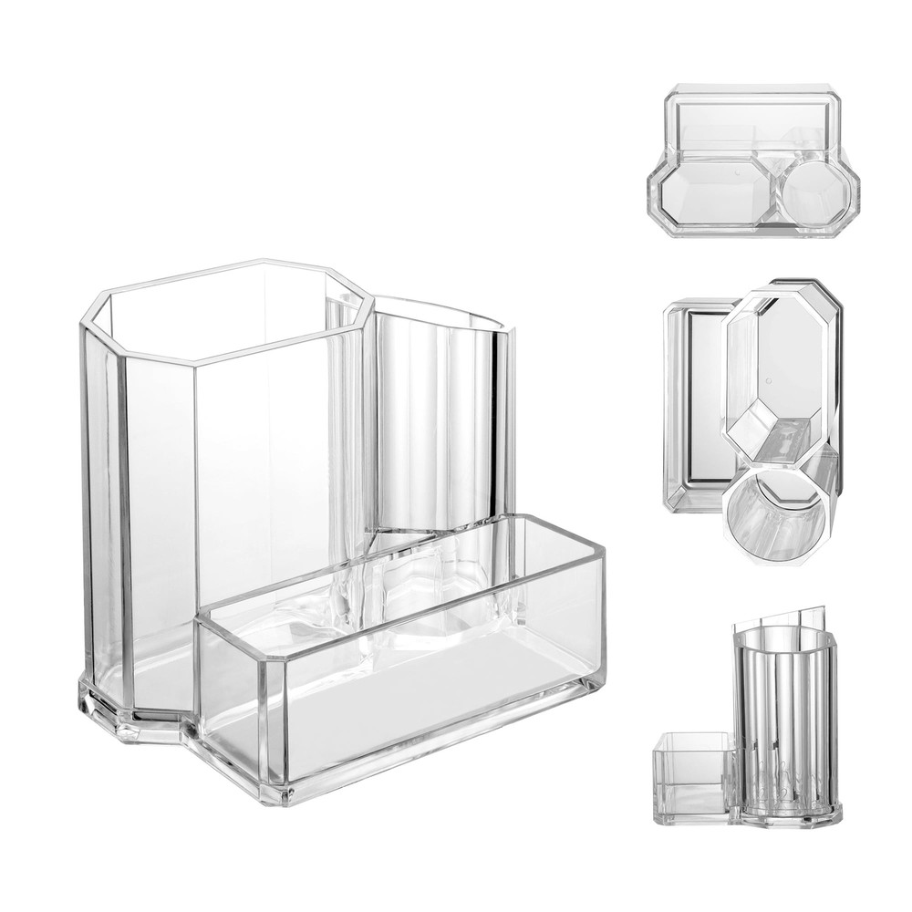 Multi Section Clear Acrylic Cosmetic Organizer 4 Pc Bundle Makeup Brushes