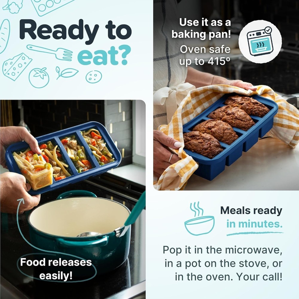Oven-Safe 2 Tbsp Silicone Freezer Containers - 2-Pack for Kitchen Efficiency