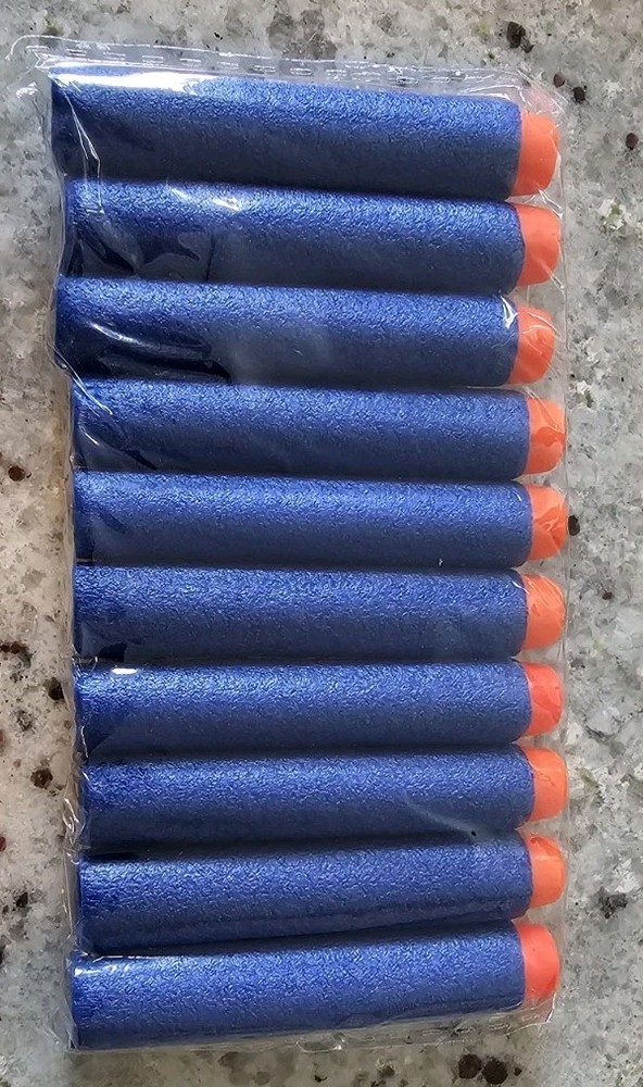 Darts 10 Count Pack  Blue with Orange Tips 3" Long Refill for Nerf
