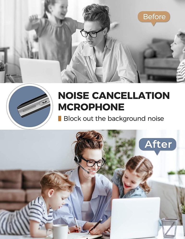 Mpow Bluetooth Headset Trucker Driver Call Center Headset Wireless Headphone Mic