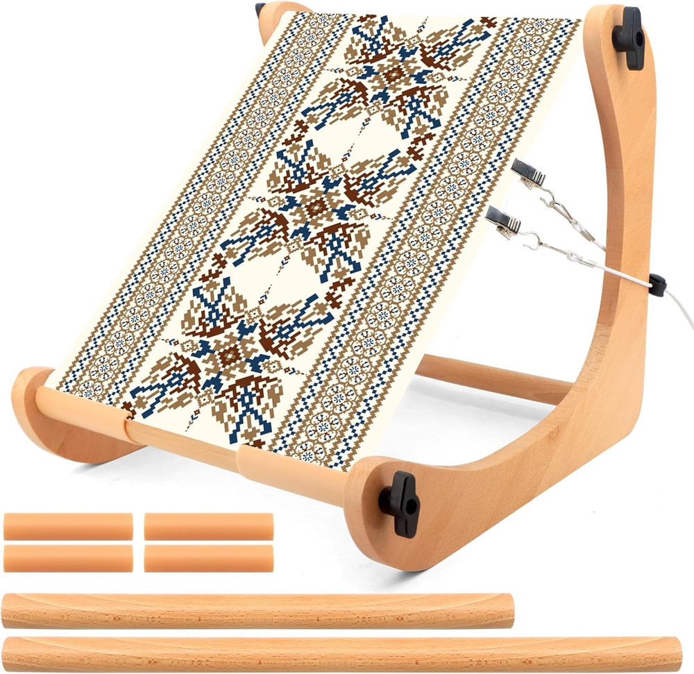 Adjustable Embroidery Stand Lap Table Cross Stitch Frame Side Cords Stable Wood