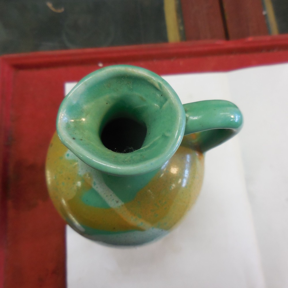 Art Pottery Pitcher Vase 5.5" with Handle Multi-Colored Unmarked