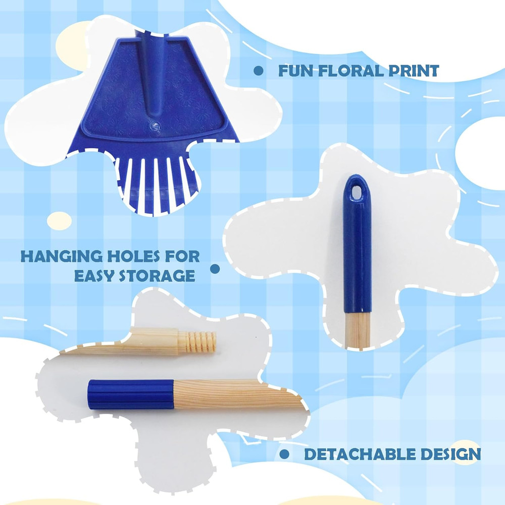 Kids Leaf Rake - 3-Section Adjustable Handle, Lightweight, Wood & Plastic, Small