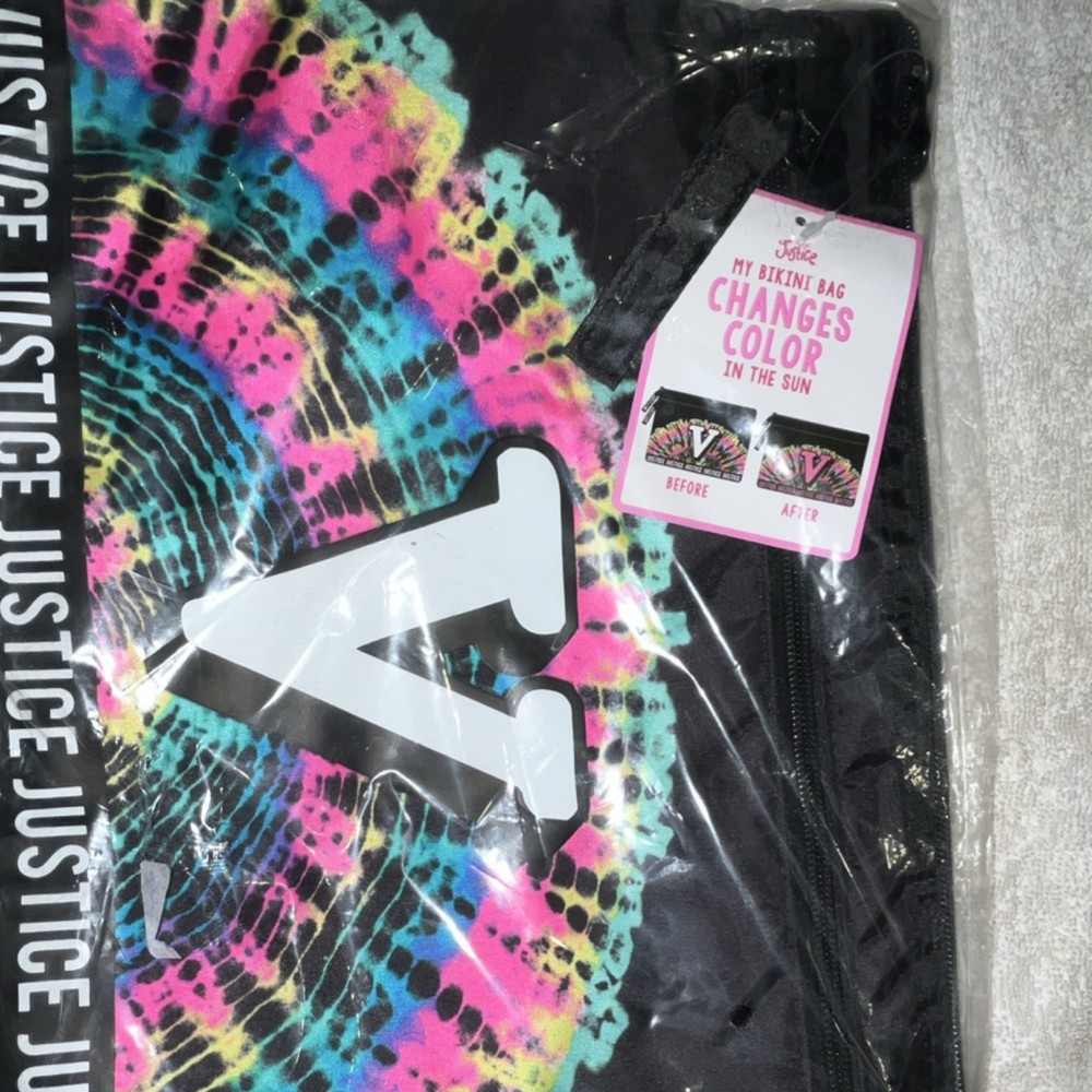 Justice Color Changing Tie Dye Drawstring Bag Multicolor Polyester Canvas