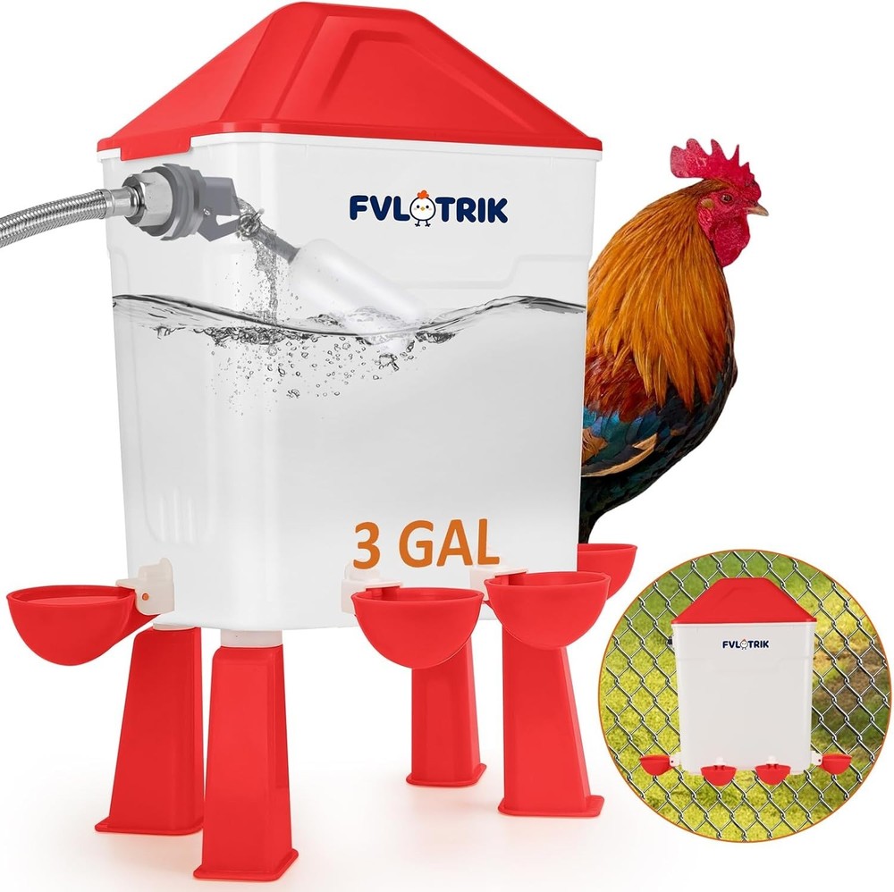 Automatic Chicken Waterer 3 Gallon; Float Valve; Poultry System