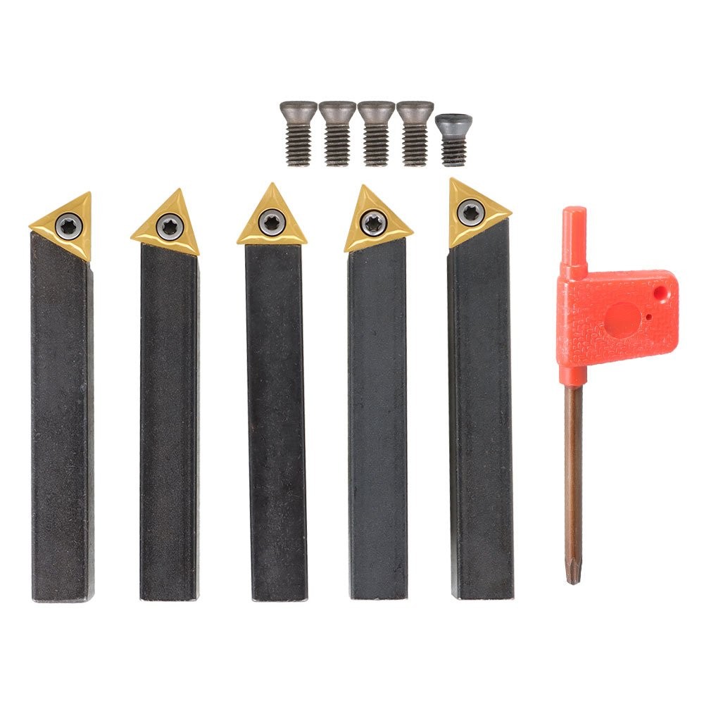 5 Pcs 1/2" Carbide Indexable Turning Tool Lathe Bit With Carbide Inserts Tool