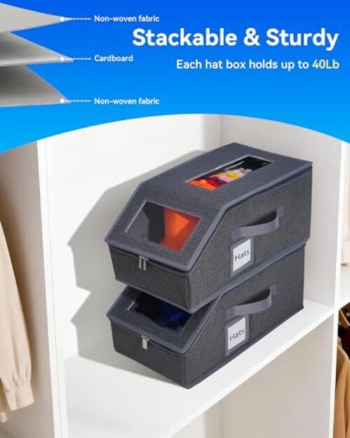 2PCS Stackable Hat Organizer for Baseball Caps, Hat Organizer Holds Drak Grey