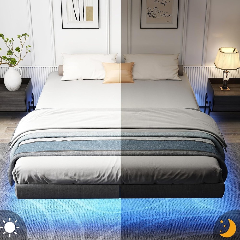 King Bed Frame ,Floating Metal Bed Frame King with LED Lights