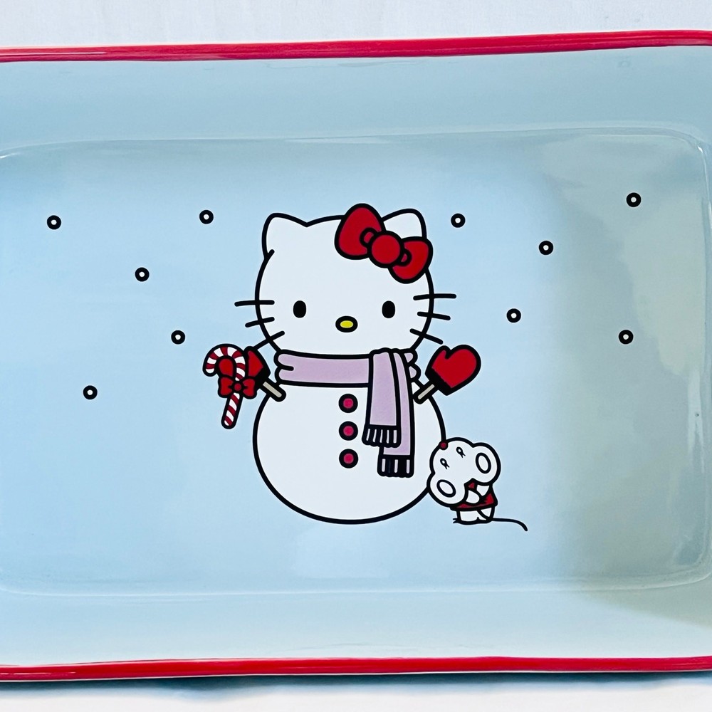 Hello Kitty Rectangular Baking Pan 12x8" Christmas Snowman Ceramic Casserole New
