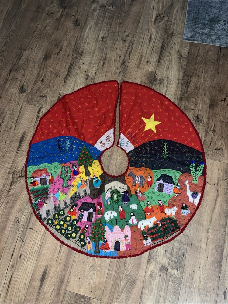 Christmas Tree Skirt - Handmade Peruvian embroidered Large 42”