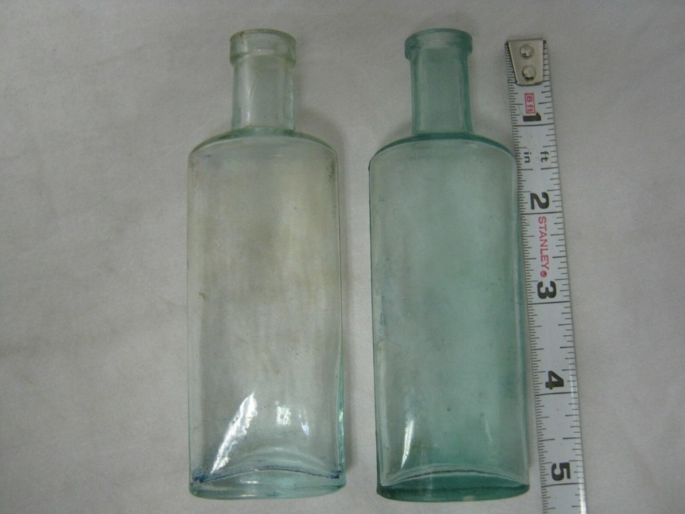 2 Vintage 5" Aqua Blue Bottles
