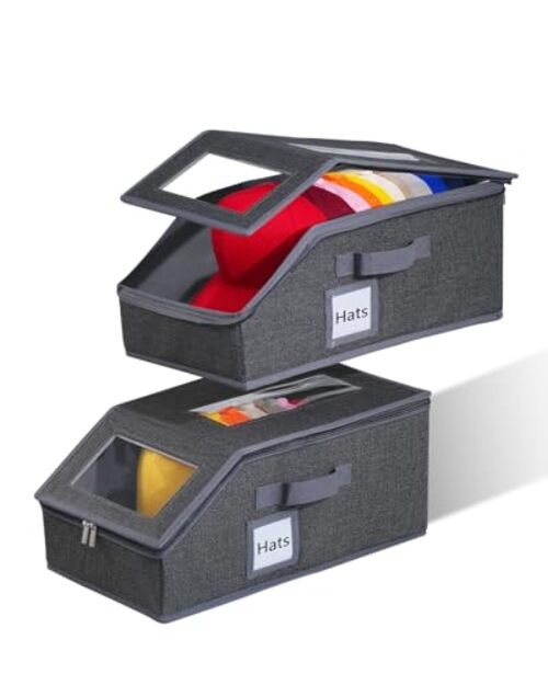 2PCS Stackable Hat Organizer for Baseball Caps, Hat Organizer Holds Drak Grey
