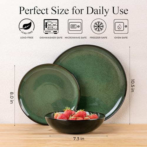 Ceramic Dinnerware Sets for 4,Wavy Service for 4-12pcs Wavy-Modern Green