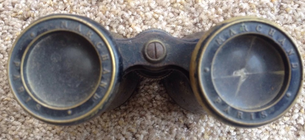 WWI Marchand Paris Field Binoculars/Brass & Leather.