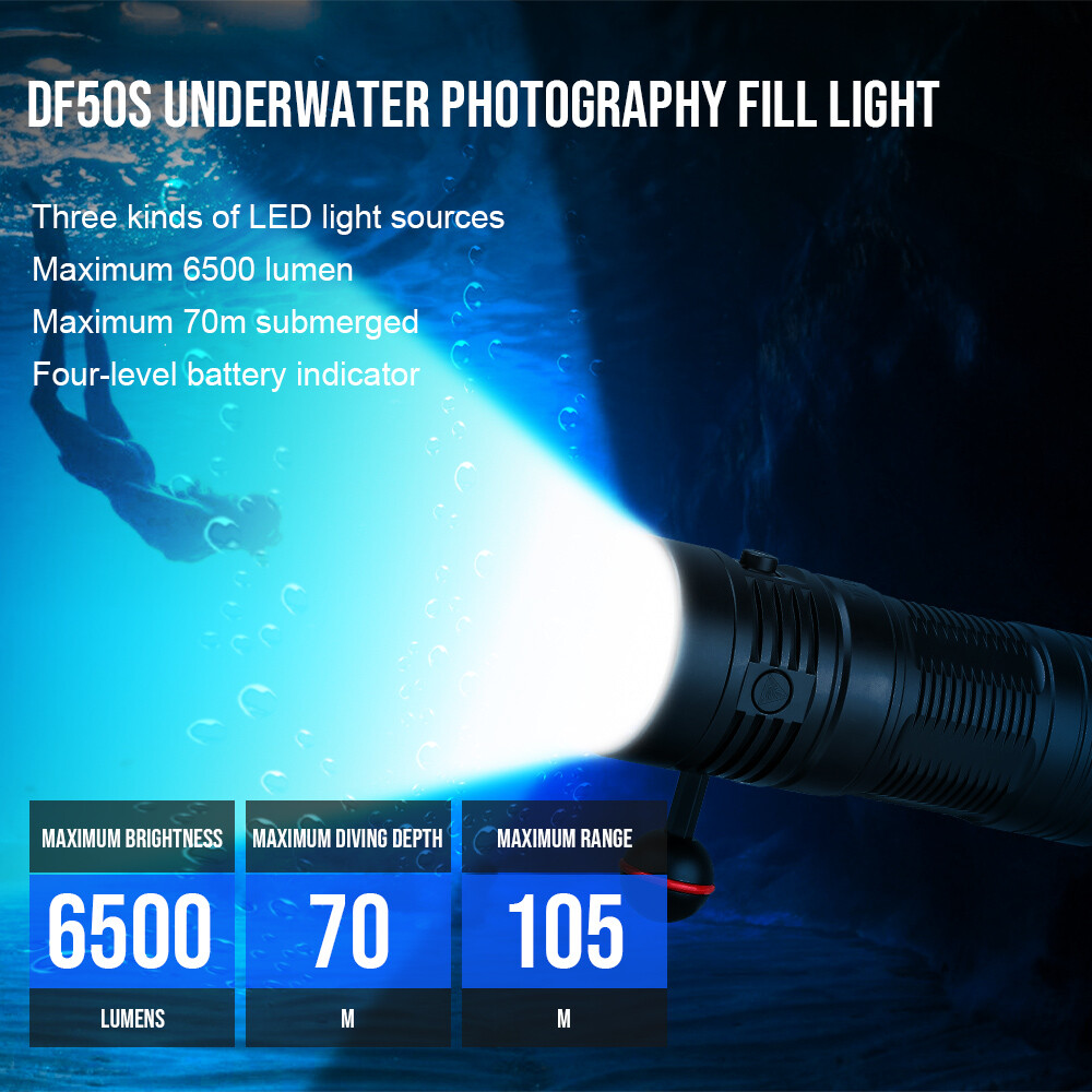 TrustFire DF50S LED Dive Light 6500LM W Type-C Rechargeable Scuba Flashlight