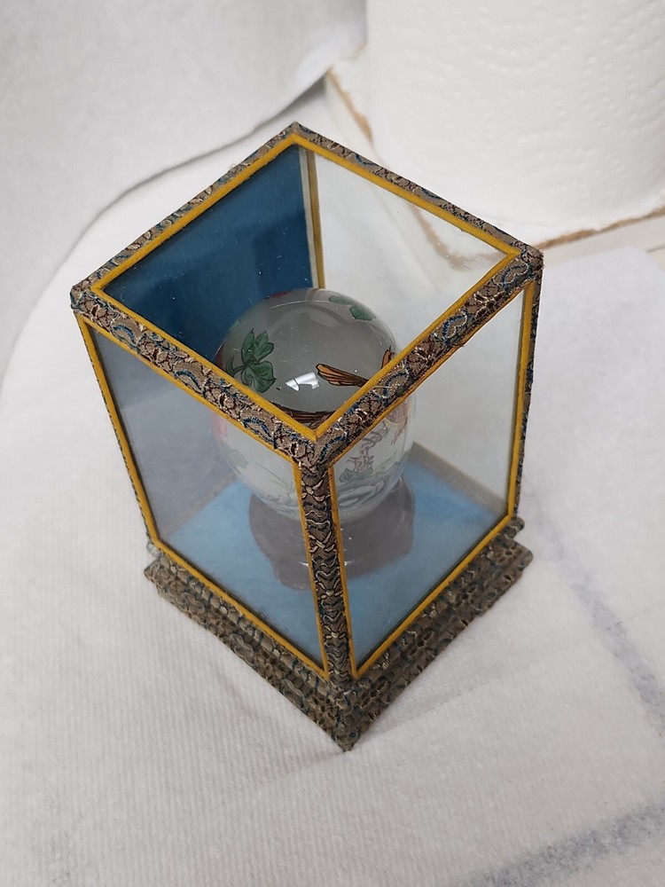 Reverse Painted Glass Egg With 2 Birds In The Bush