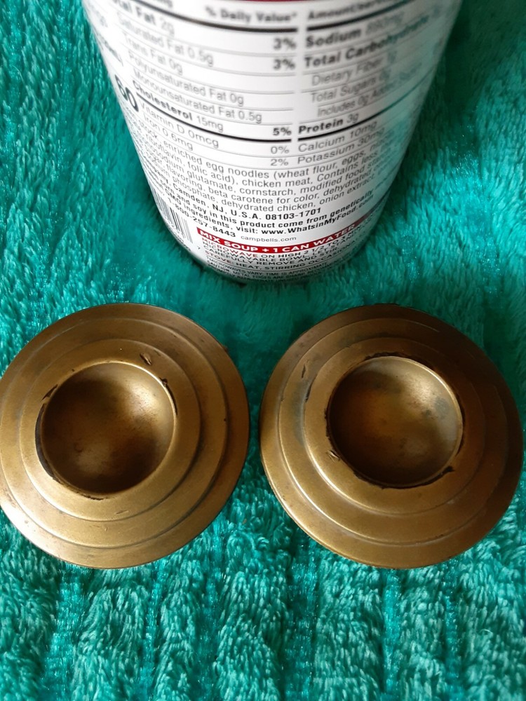 2 Vintage 60's Round Deco Faux Spun Brass Plastic Cabinet Knobs Pulls