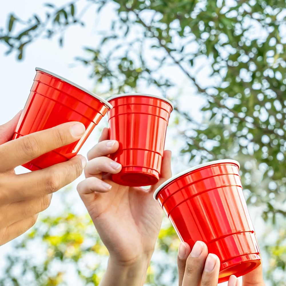 Amazon Basics SMALL 9Oz Disposable Plastic Party Cups, Red, 50 Count