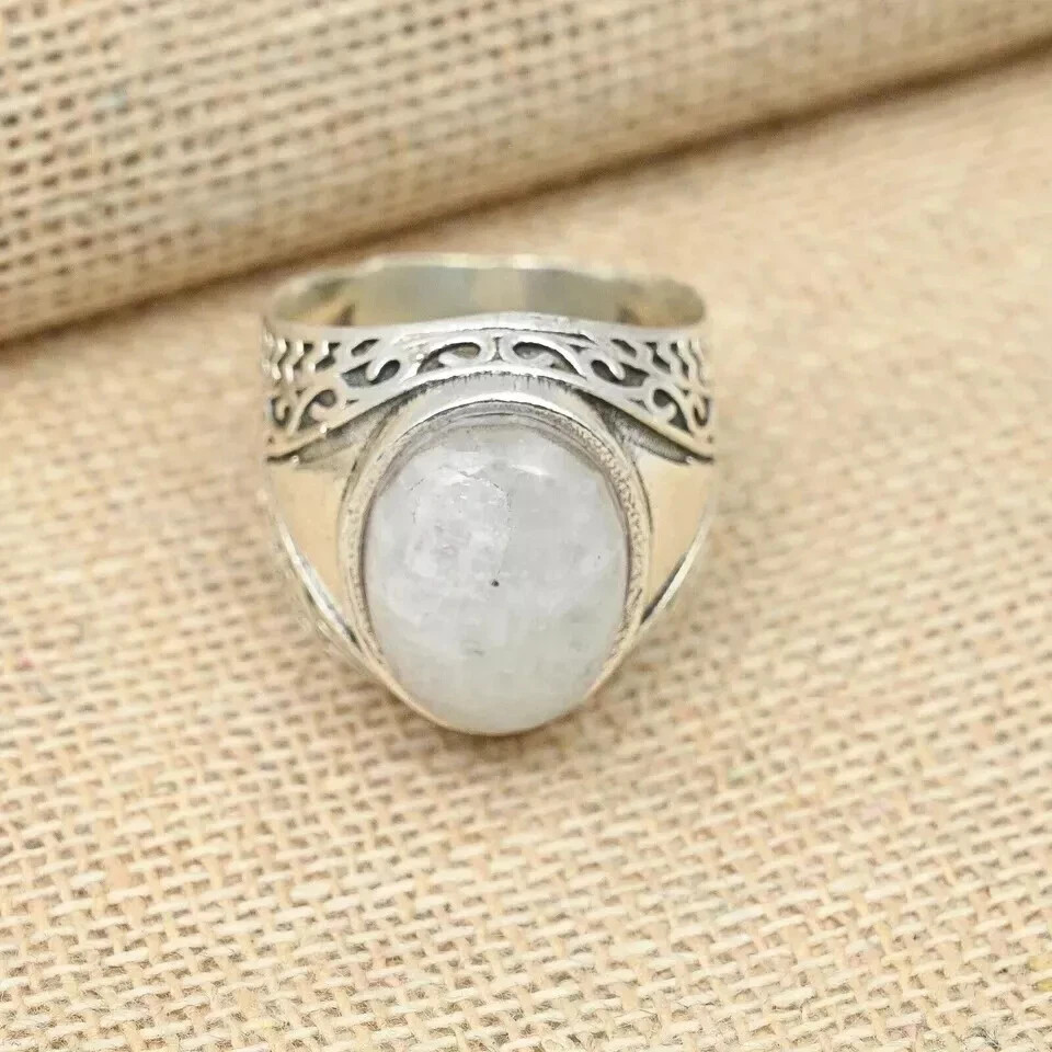 Moonstone Mens Ring 925 Sterling Silver Statement Handmade Gift Ring Al Size S47