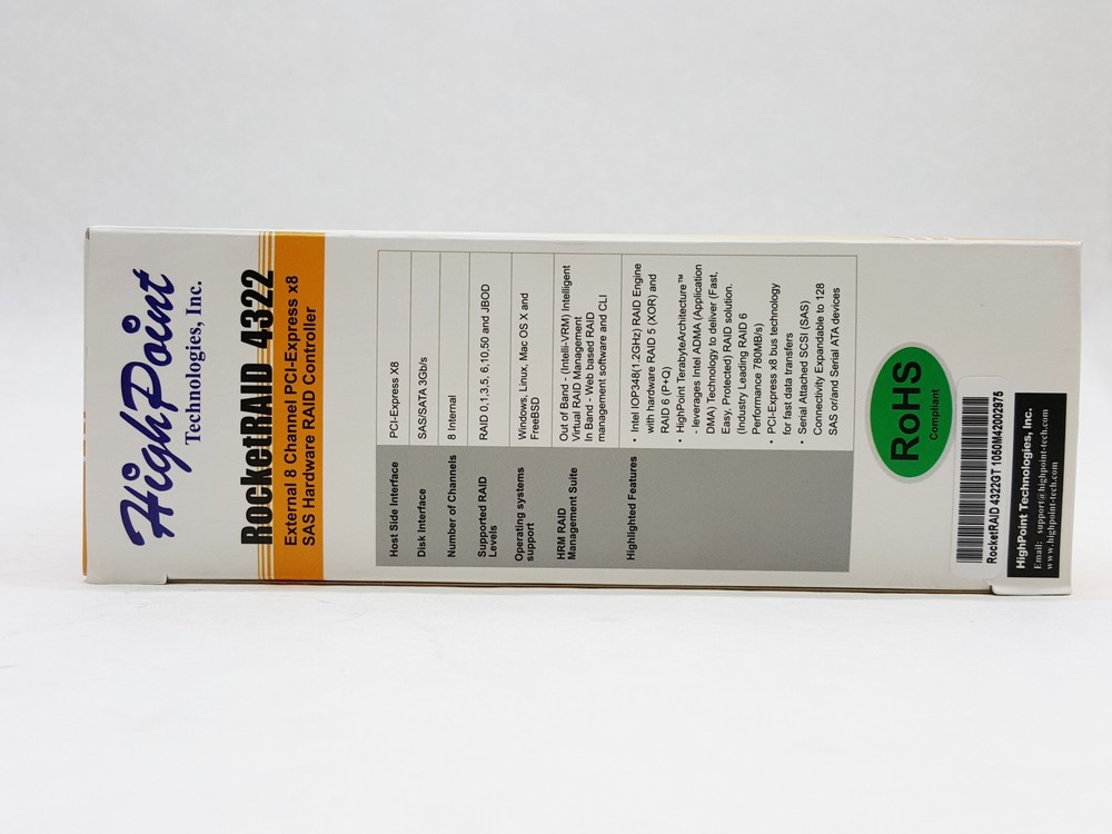 HIGHPOINT ROCKETRAID 4322 EXTERNAL 8-CH PCI-E x8 SAS RAID CONTROLLER NIB RETAIL