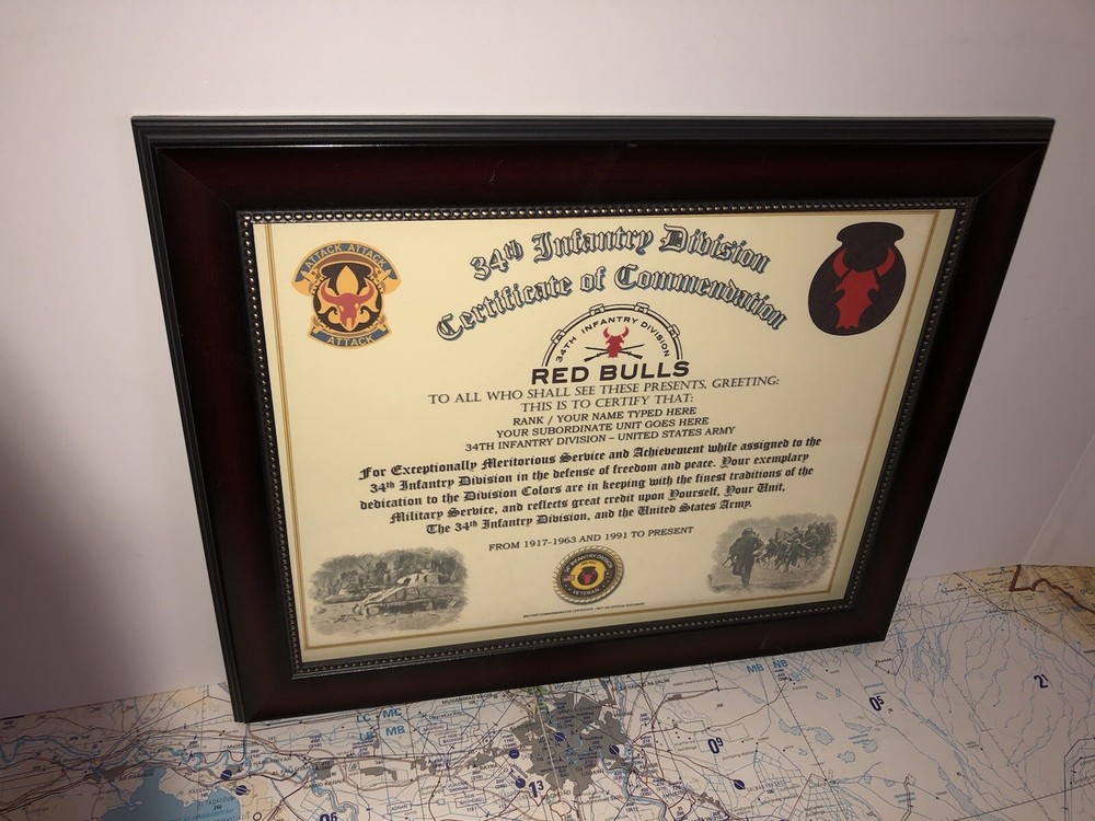 34TH INFANTRY DIVISION / COMMEMORATIVE - CERTIFICATE OF COMMENDATION