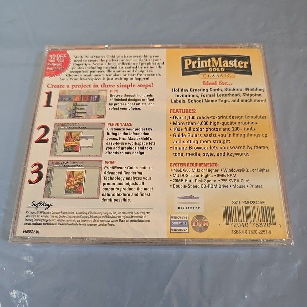 PrintMaster Gold Classic - 1998 SoftKey PC Computer CD Software - NEW & SEALED!
