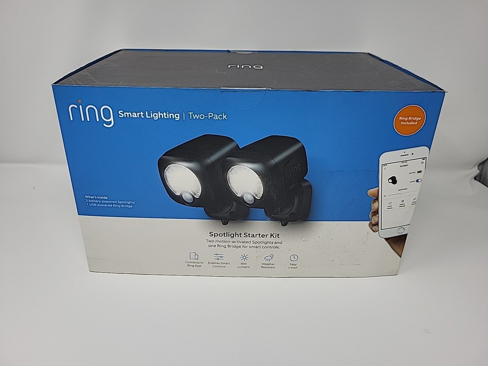 Ring 2-Pack Motion Activated Battery-Powered Light + Smart Lighting Bridge Black
