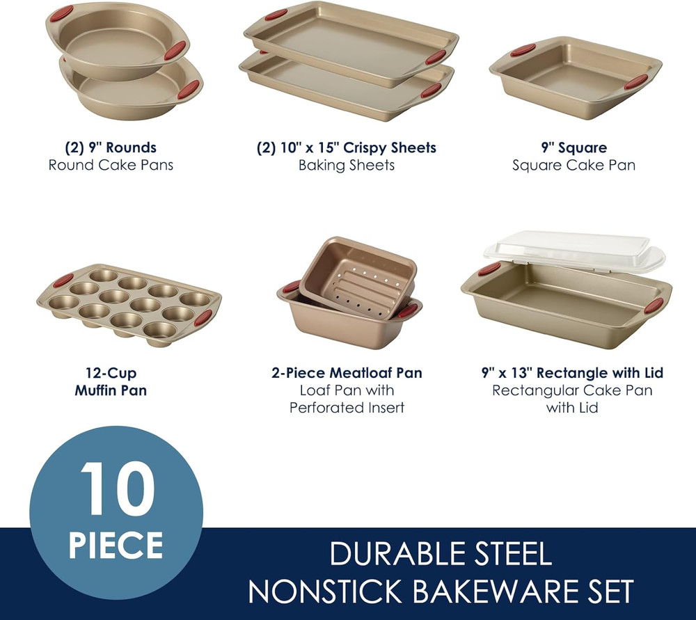 Cucina Nonstick Bakeware Set Baking Cookie Sheets Cake Muffin Bread Pan, 10 Piec