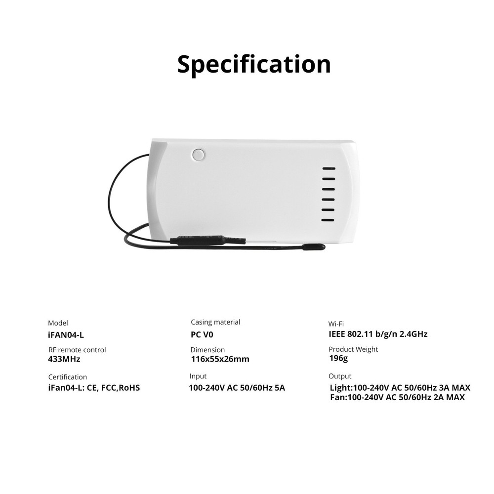 SONOFF IFan04-L WiFi Smart Ceiling Fan Switch Light Controller RF Remote Control