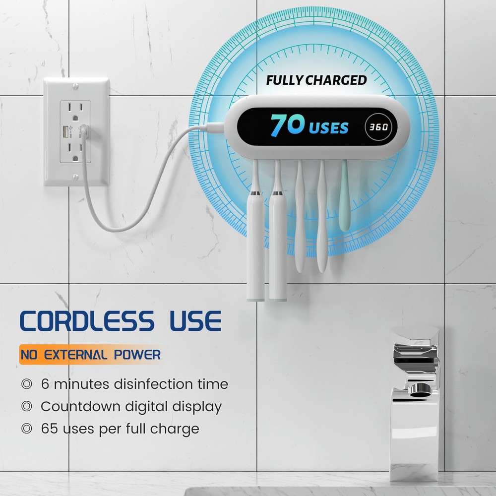 Wall Mounted Toothbrush Holder with Timer Function Cordless for 5 Toothbrushes
