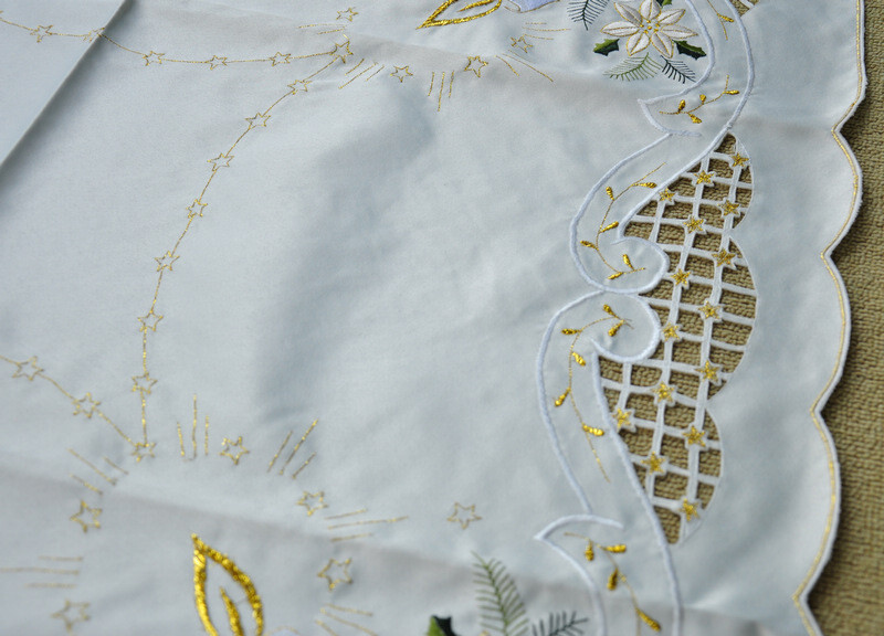 Gorgerous Ivory Embroidered Polyester Square Tablecloth Xmas 33" Cutwork