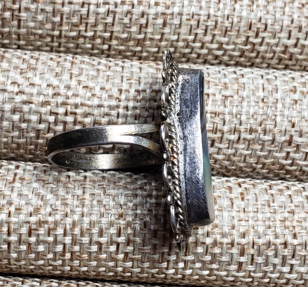 Vintage Abalone Shell Ring Filigree Setting Mexico Silver