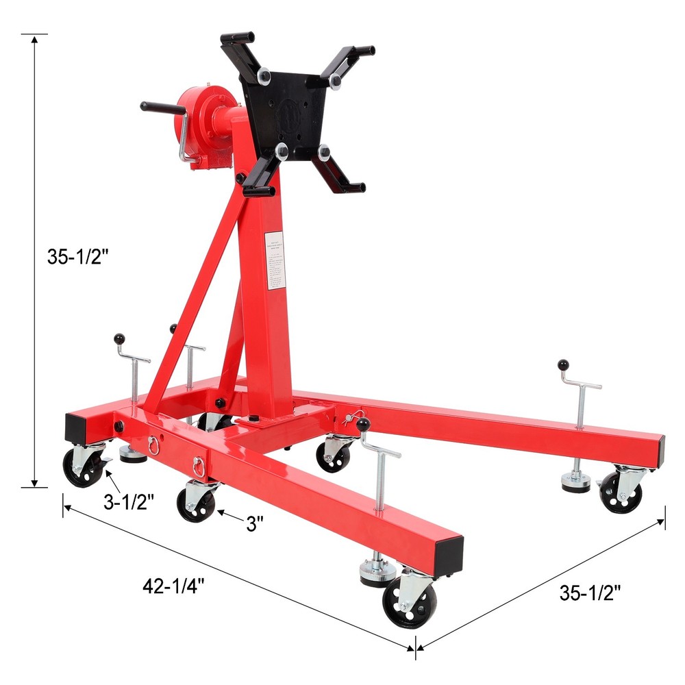 1500lbs Folding Engine Stand - 360° Rotating Head, Red