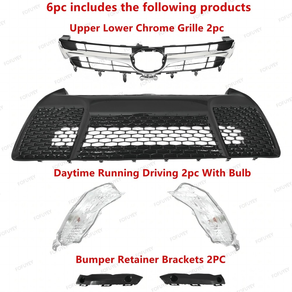 For Camry 2016-2017 SE Front Bumper Upper Lower Grille +2 Daytime Running Lights