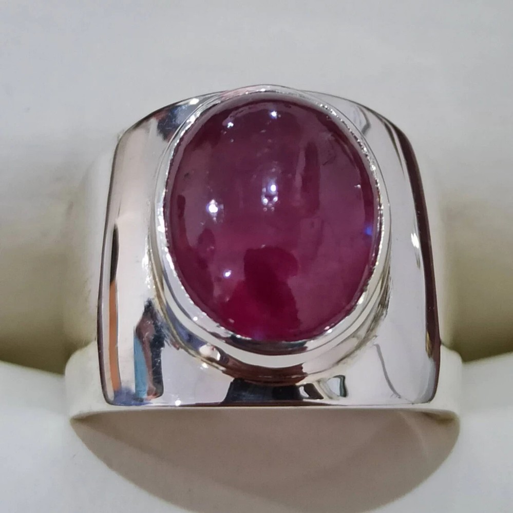 Mens Ruby Ring Cabochon Ruby Sterling Silver 925 Ring Gift For Him Mens Yaqoot R
