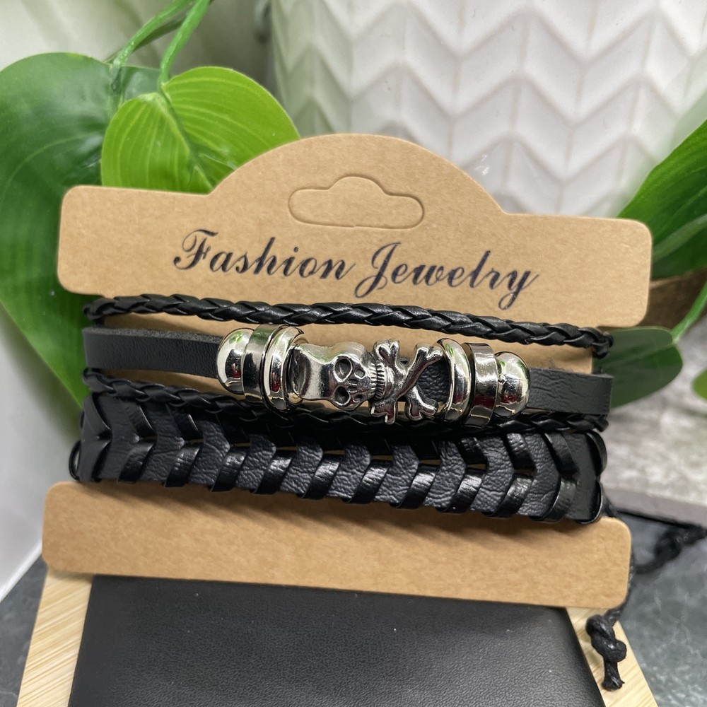 2 PC Leather Bracelet Set Stackable Adjustable Tie New Free Ship B7512
