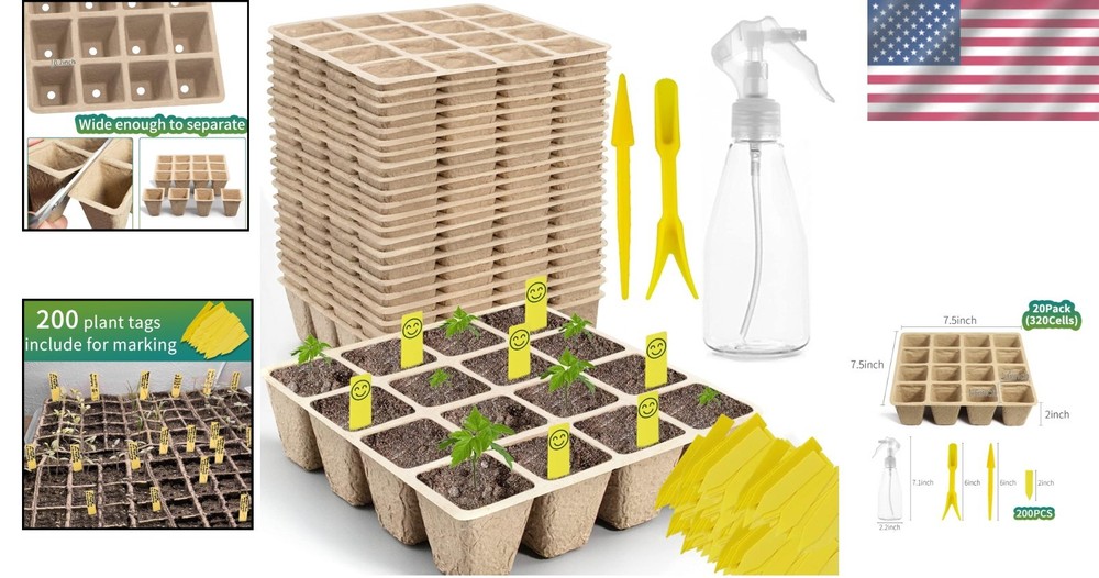 320Cells Seedling Start Trays - 20 Pack Peat Pots