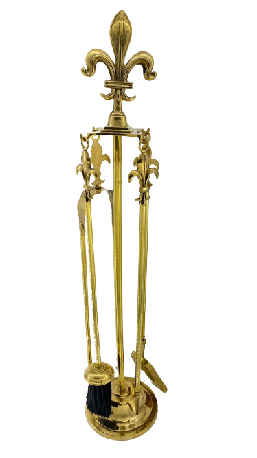 Fireplace Accessory Set Tool Kit Polished Brass Tripod Fire Stove