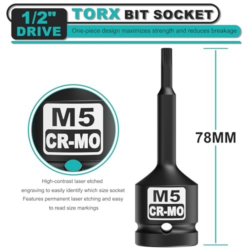 1/2" Drive M5 XZN Bit Socket, Triple Square Spline Bit Socket, CR 1/2" M5 Deep