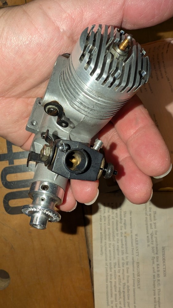 K&B #40 Model Airplane Engine with Perry carb , paperwork, etc + O/B